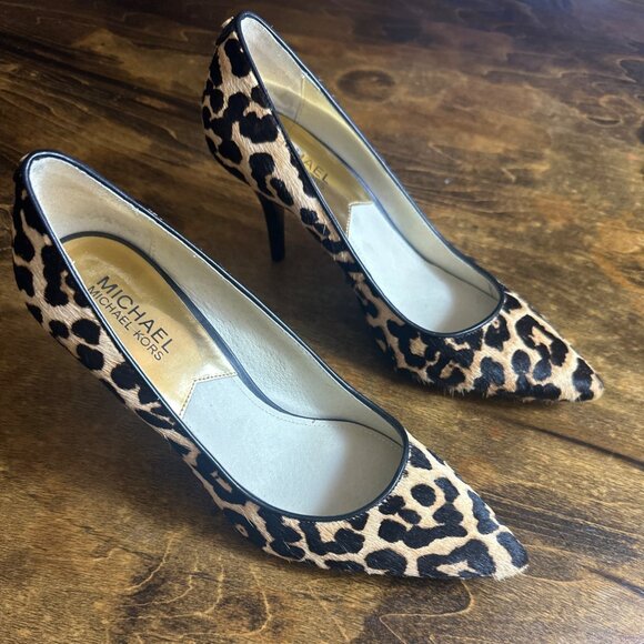 Michael Kors Leopard Print Calf Hair Pointed Toe Stiletto 3” Heels Size 8M - Picture 2 of 12